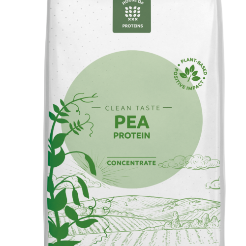 Meelunie - Deflavored Pea Concentrate bag with plant-based label and illustrated green packaging